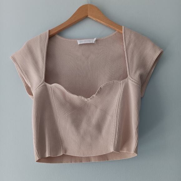 Jonathan Simkhai Abia Cream Ribbed Sweetheart Crop Top L - Picture 2 of 7